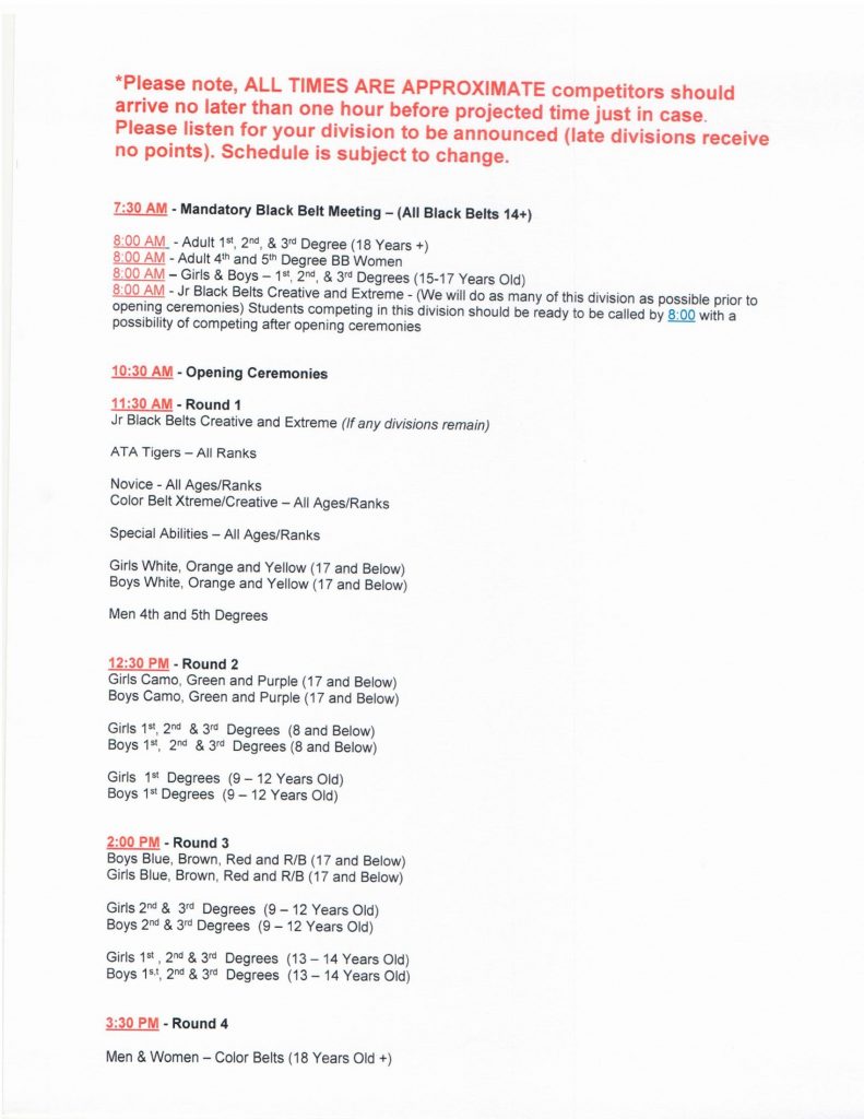 Tournament Schedule r Fort Wayne ATA