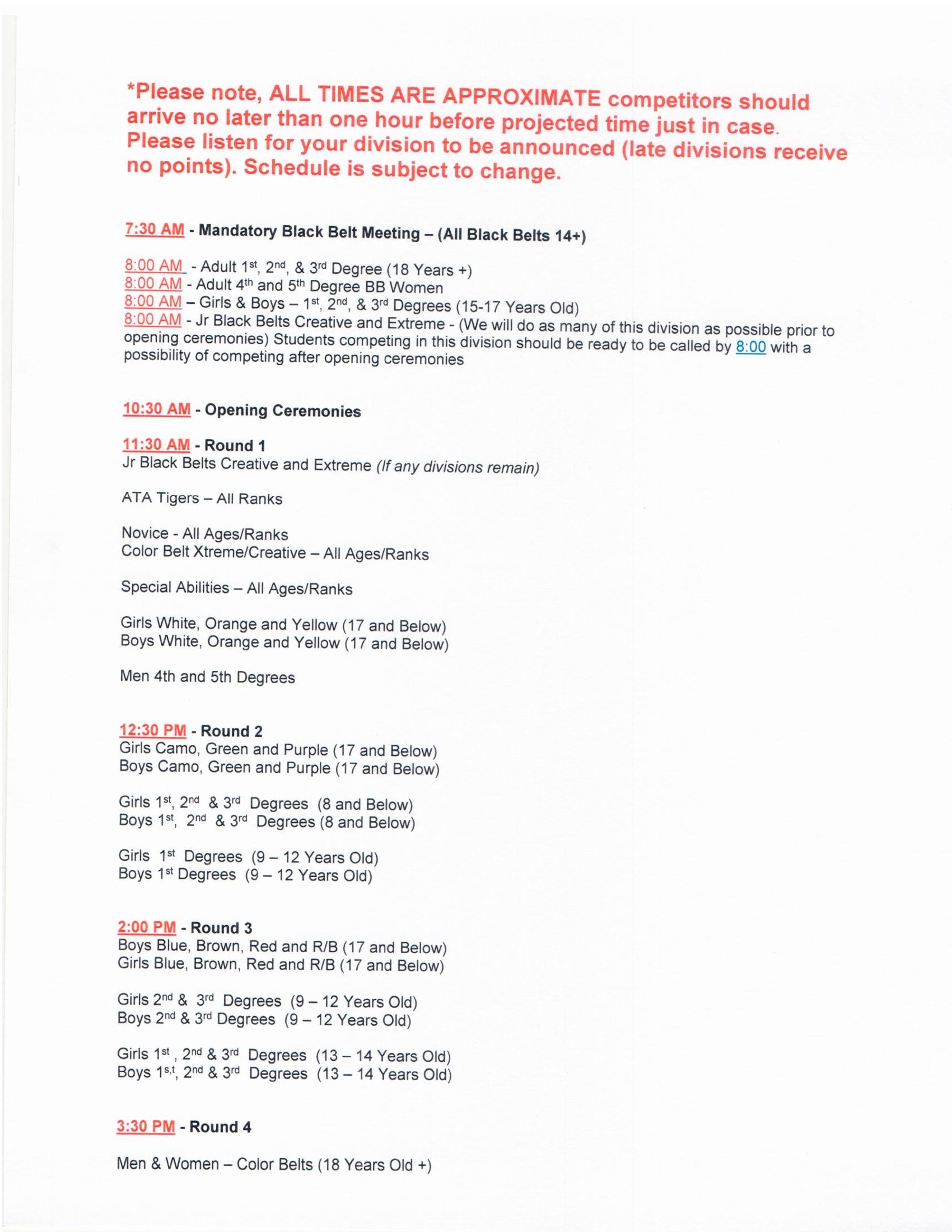 Tournament Schedule r Fort Wayne ATA